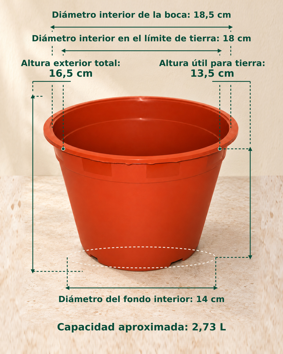 Esquema de medidas — Macetero terracota grande