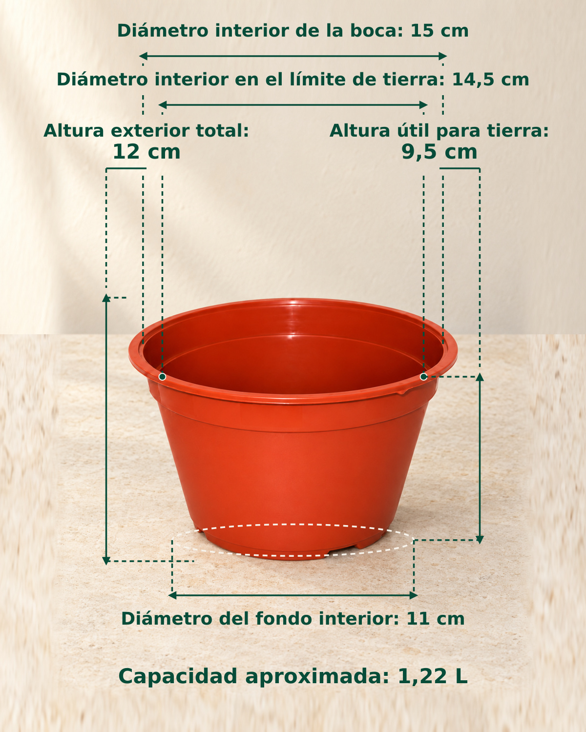 Esquema de medidas — Macetero terracota mediano