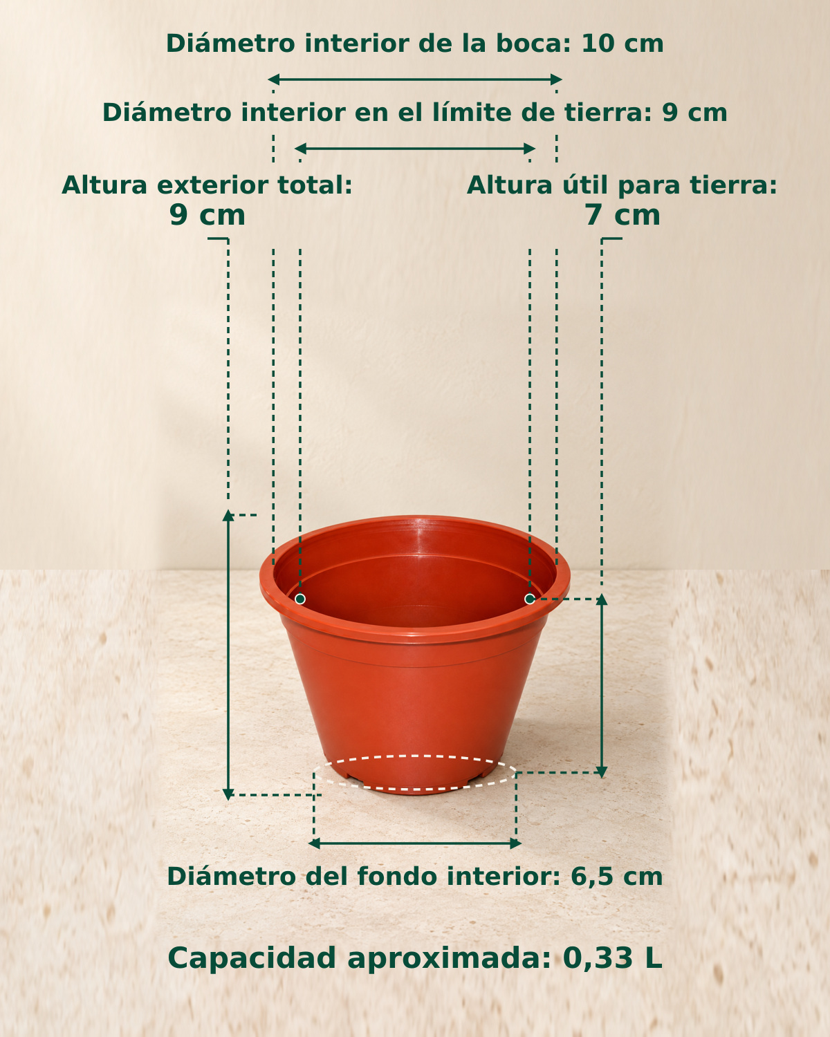 Esquema de medidas — Macetero terracota pequeño